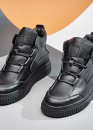 Чоловічі зимові черевики level чорні на шнурівці натуральна шкіра