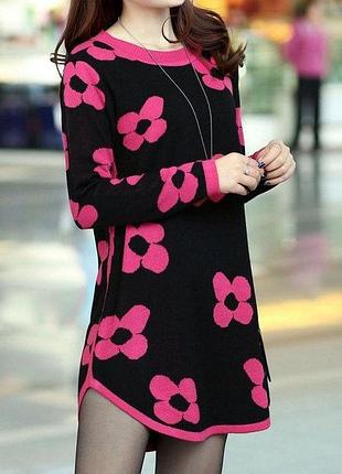 Свитер свитер свечер удлиненный туника в цветочки