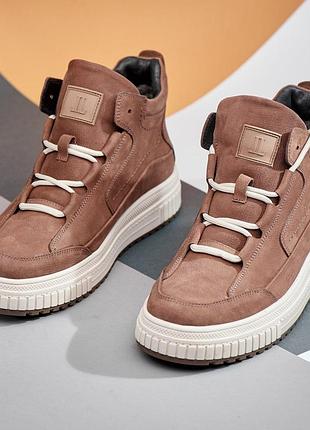 Чоловічі зимові черевики level  на шнурівці натуральна шкіра рудого кольору