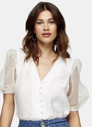 Topshop дуже красива та стильна блуза з рукавами буфами з органзи