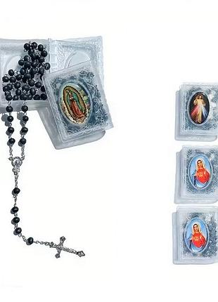 3 штуки черный розарий с ароматными деревянными бусинами в коробочке, четки, вервица..