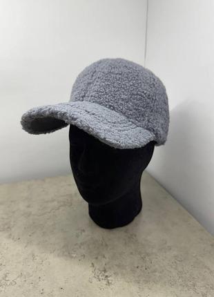 Кепка меховая серая зимняя кепка тедди серого цвета из овечьей шерсти кепка овечка на зиму