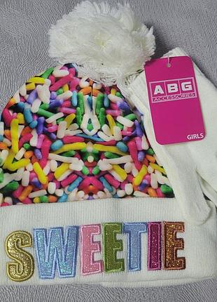 Набор шапка и варежки для девочки sweetie
