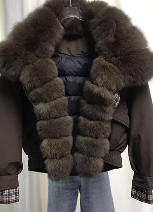 Курточка с мехом воротник мех куртка бомбер сорочка тепла осіння демі пуховик дублянка пальто m l