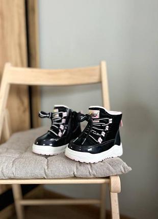 Дутики 89, р.24,26,27, еко-шкіра+плащівка, чорний