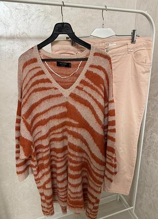 Кофта вʼязана тепла рожева рижа теракотова подовжена туніка сукня джинси лосини пудрові мом завужені