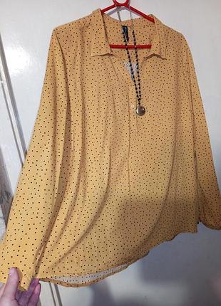 Multiblu натуральная стильная горчичная блузка в горошек рукав 2 в 1 батал нимечки