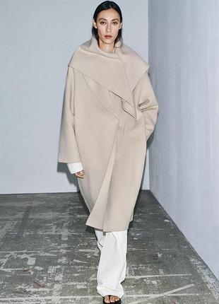 Пальто оверсайз с шарфом и примесью шерсти zw collection