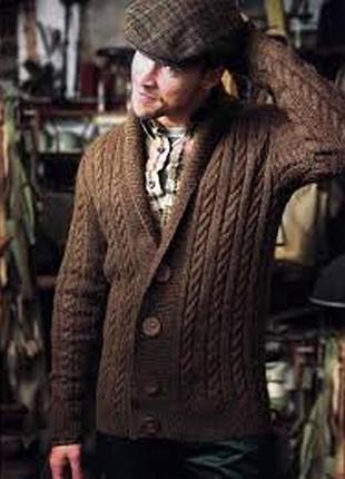 L розмір, теплий в'язаний чоловічий кадіган з кишенями, напіввовна