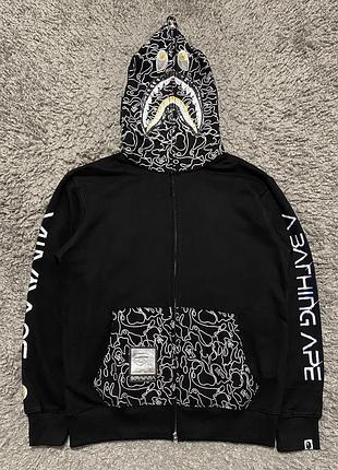 Зіп худі bape shark sorayama чоловічe black x silver japan від a bathing ape