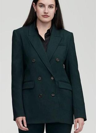 Двубортний піджак zara смарагдовий темно зелений жіночий подовжений класичний прямий жакет стильний трендовий