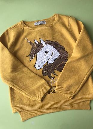 Детская теплая кофта для девочки с единорогом 110 см