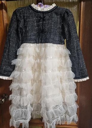 Праздничное теплое,зимнее платье на плюше 140 см