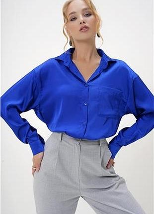 Primark сорочка вільна оверсайз колір електрик яскрава синій під шовк атлас блискуча сатин