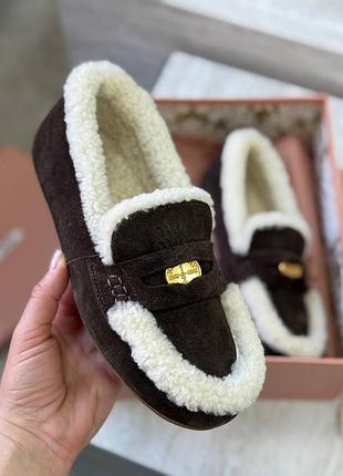 Мокасини шоколадні  на хутрі