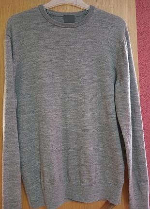 Тоненький мужской пуловер бренда h&m. р. 175/50, 100% шерсть мериноса .