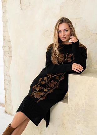 Женское вязаное теплое платье с орнаментом 1112 lz
