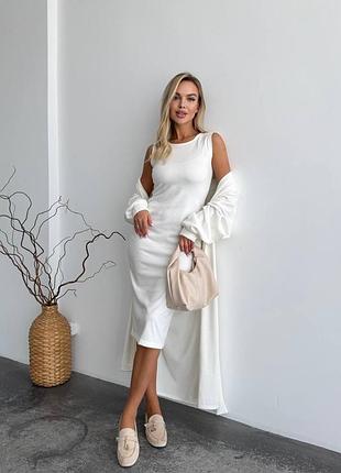 Жіночий костюм з утепленого трикотажу: сукня + кардиган