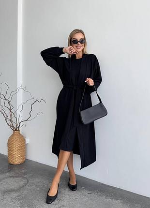 Женский костюм из утепленного трикотажа: платье + кардиган