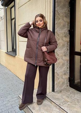 Жіноча шоколадна тепла куртка | 055