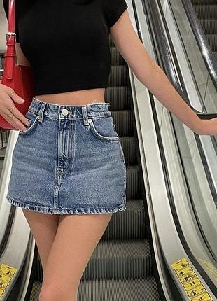 Джинсовая мини юбка блакитня спідниця джинсова синя коротка літня міні летняя синяя юбка на низкой посадке 2000-х