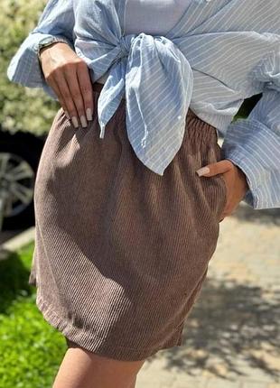 Вельветовая короткая юбка мини бежевая р. xs, s