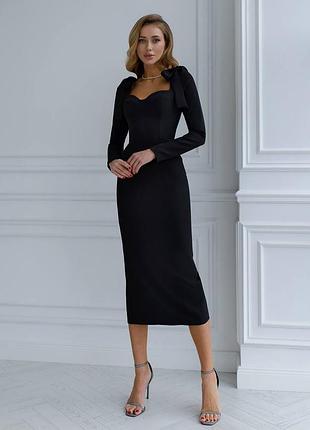 4 цвета! женское платье футляр с декольте, платье миди, классическое, приталенное, коктейльное, праздничное, облегающее, с бантами, базовая, прямая