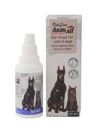 Ушные капли для собак и котов animall vetline 30 мл (4820150202781)