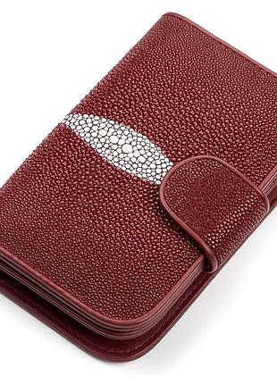 Гаманець жіночий stingray leather 18092 з натуральної шкіри морського скату бордовий, бордовий