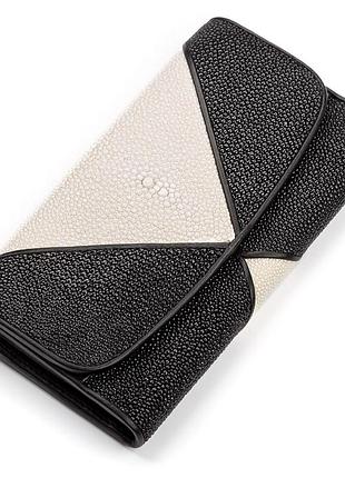 Гаманець жіночий stingray leather 18103 з натуральної шкіри морського скату чорний, чорний