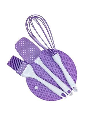 Силіконовий набір приладдя фіолетовий а-плюс 1956 (лопатка, віночок, пензель, килимок)