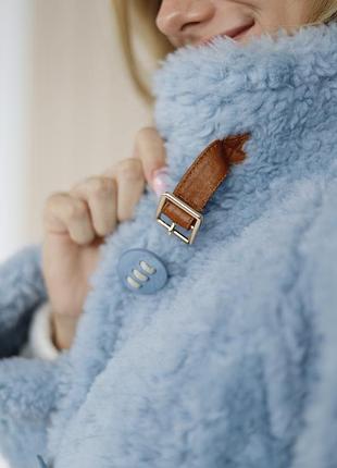 Ніжно-блакитна шуба з мериносу 100% натуральна