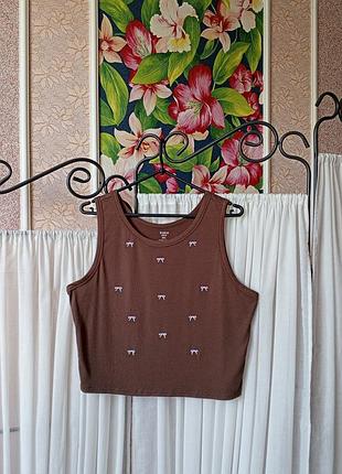 Стильний коричневий топ в бантики shein.