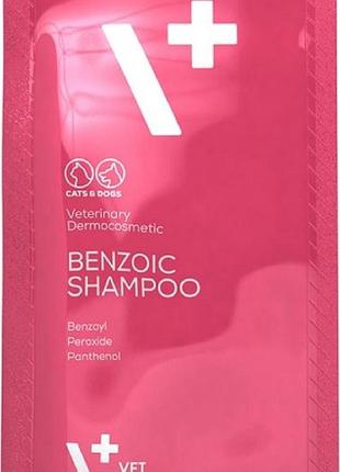 Антибактериальный противогрибковый шампунь для кошек и собак с жирной кожей vetexpert benzoic shampoo 20х15 мл