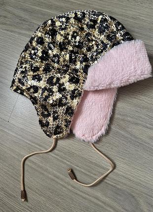 Новая шапка ушанка леопардовая девочке