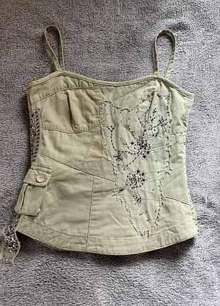 Karen millen топ блуза корсет на бретельках зелений святковий з бісером