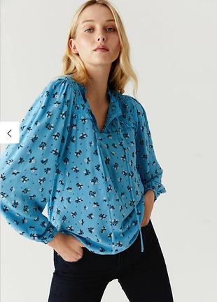 Блуза женская голубая в цветочный принт m&amp;s collection