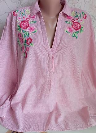 Рубашка, блуза-вышиванка удлиненная полосатая с вышивкой george