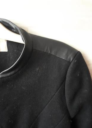 Пальто zara / черное теплое пальто / шерстяное пальто с кожанными вставками2 фото