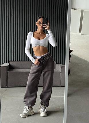 Жіночі теплі спортивні штани з резинкою в поясі | 111