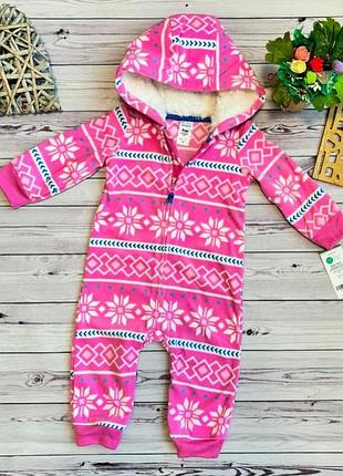 Теплый флисовый ромпер комбинезон с капюшоном карельс для девочки