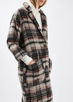 Прямое пальто с ворсом клетка 35% шерсть topshop eu34 р.