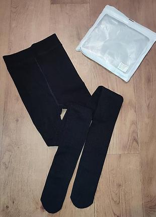 Текстурные черные колготы на микрофлисе для девочки 134-140см