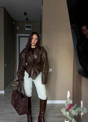 Модна стильна шоколадка куртка кожанка zara