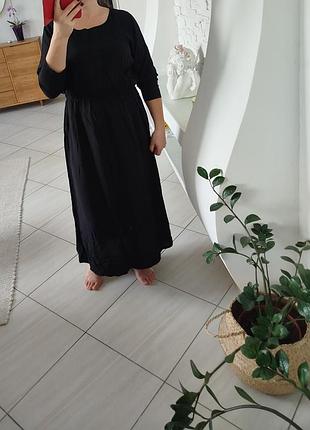 Черное натуральное коттоновое платье с талией на легкой резинке