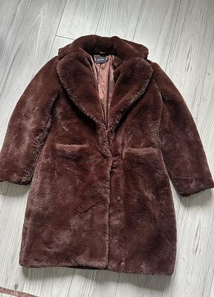 Шуба з еко хутра бургунді плюшева оверсайз шуба пальто