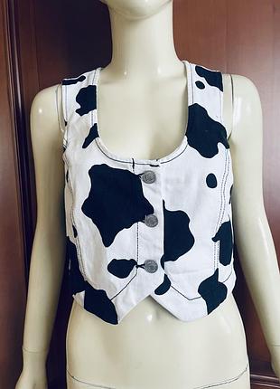 Универсальный коттоновый жилет в черно-белый коровий принт!!!