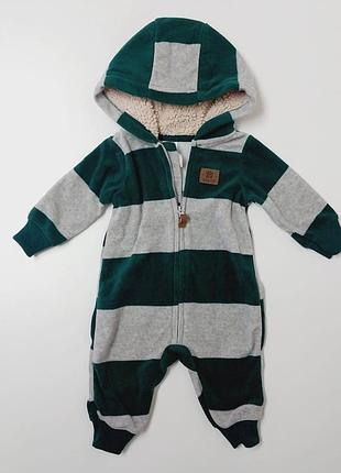 Теплый флисовый ромпер комбинезон с капюшоном для мальчика 18м