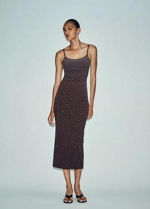 Сукня жіноча бордо із стразами zara new