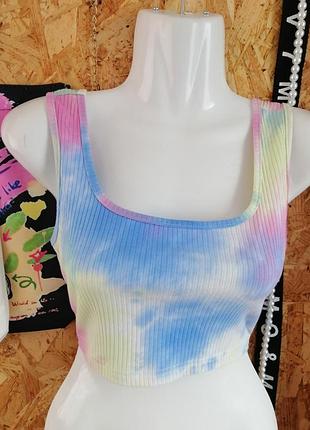 Блуза хлопок топ принт тайдай в рубчик развода облака